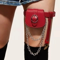 Red PU leather punk thigh garter bag with silver chains and metal clips for women - Button Red
