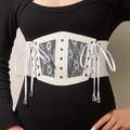 Weißer Spitzen-Korsettgürtel mit PU-Leder und verstellbarer Schnürung für die Taille - Weiß