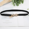 Cintura elastica nera da donna con fibbia dorata con strass e dettagli in pelle - Nero