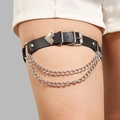 Anillo de muslo punk Harajuku en cuero sintético negro con corazón y cadenas - Negro