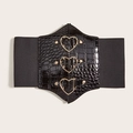 Dettaglio cintura corsetto elastica nera con pelle di coccodrillo e tre fibbie dorate - Chiusura Dorata / Taglia L (70cm)