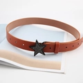 Brown leather belt with star-shaped rhinestone buckle for women suits and denim jeans - Camel