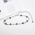 Close-up of butterfly waist chain with black inlay and rose pendant on silver metal link - Butterfly Chain (Black Drip Oil)