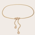 Women's gold flower chain belt with delicate metallic rings and asymmetric pendants - Gold (Three Flowers Medallion Style)