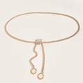 Eleganter goldener Metall-Taillenkette für Damen mit Strassschnalle und Quastenanhängern - Quadratischer Katzenaugenstein Gold (Anhänger Ende)