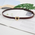 Elegant dark brown leather belt for women featuring a stylish golden heart-shaped buckle - Burgundy