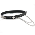 Punk-Ledergürtel mit drei Reihen silberner Quadratnieten und mehrlagigen Hängeketten - Schwarz Heavy Metal Punk Nieten Kette 102CM(S)