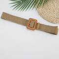 Damen Taillengürtel aus Strohgeflecht in Khaki mit quadratischer Schnalle für Sommerkleider - Khaki