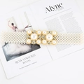 Elegant wide stretch waist belt with woven pearls and rhinestone gold buckle for women - 6CM Pearl Buckle Corset Belt (S Size)