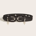 Schwarzer breiter Punk-Taillengürtel für Damen mit zwei Silberschnallen und Kreuzanhängern - Schwarzes Kreuz-Stil