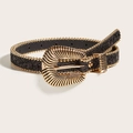 Ceinture rétro femme à paillettes noires, boucle coquille dorée et bordure perlée chic - Style de Paillettes de Perles de Boucle Huilée Rayée (843) / Noir