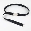 Minimalist black woven canvas belt with a polished silver smooth buckle for women - Black
