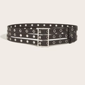 Punk-Stil schwarzer Gürtel mit dreireihigen Metallösen und silberner Schnalle für Hosen - Dreireihige Ösenschnalle (904)