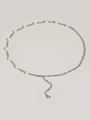 Elegante cintura a catena in metallo argento con perle finte per abiti e gonne - Rettangolo Cavo Strass + Perle Tonde