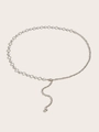 Elegant thin waist chain with silver rings and white pearls for dresses and skirts - Round Hollow Inlaid Rhinestone With Artificial Pearl / Silver