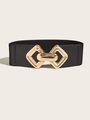 Breiter elastischer Taillengürtel für Damen mit goldener geometrischer Doppelschnalle - Doppelrhombus Ineinandergreifende Schnalle (941)