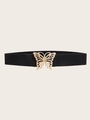 Cintura elastica nera con grande fibbia decorativa in metallo dorato a farfalla - 5cm Elastico / Fibbia a Farfalla in Lega (Fibbia d'Oro)