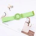 Close-up of vibrant grass green woven elastic belt with a large matching round buckle - Round Buckle / Green