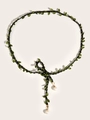 Cintura in corda intrecciata stile foresta con foglie verdi e nappe di perle eleganti - Corda Nera + Foglie Verdi