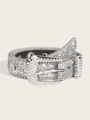 Chic silver skinny belt with full rhinestones and a sparkling square pin buckle - Metal Eyelets Pin Buckle Style (1013) / Width 2.8 Length 115 / Silver Glitter