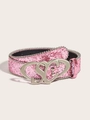 Pink sequin Y2K belt featuring a double heart silver buckle and metallic bead edge trim - Heart Buckle Pink Sequin Style / Pink