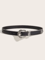 Detail of black snake pattern belt featuring western silver buckle and beaded metal edges - 2.8cm Wide Stone Pattern (Bead Trim) Point Lacquer Flower Buckle 3-Piece Set (Silver Buckle) / Silver Buckle (2.8cm Stone Pattern Bead Trim Set)
