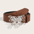 Ceinture marron en cuir gaufré avec boucle papillon argentée et motif floral de cachemire - Cuir Gaufré Taupe Boucle Papillon (1118#)