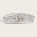 Brede zilveren elastische damesriem met slangenprint en moderne toggle sluiting voor jurk - Toggle Corsetriem (Zilveren Gesp + Zilver Kunstleer)