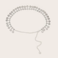 Catena da vita in metallo argento con pendenti a moneta tonda e chiusura a moschettone - Stile Ciondolo a Cerchio con Nappina (Argento Antico) (1318)