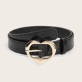 Ceinture femme en similicuir crocodile noir avec une boucle dorée en forme de cœur - Motif Crocodile Boucle en Cœur Dorée (Noir) (1303)