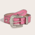 Cintura rosa Y2K con strass, motivo coccodrillo, borchie a stella e fibbia western - Rosa prugna