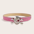 Roze riem met krokodillenprint, zilveren doodskop gesp en glanzende strass details - Schedel Kraalgolf Klinknagel (1361) / Pruimroze