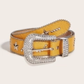 Cintura western giallo brillante con strass, motivo coccodrillo e borchie a stella - Giallo Brillante