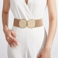 Damen Taillengürtel breit elastisch mit goldener Doppelring-Schnalle in Beige und Braun - Aprikose