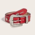Cintura rossa in coccodrillo con fibbia di strass e stelle in metallo argentato - Rosso