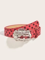 Dettaglio della cintura Y2K vintage rossa a pois con fibbia metallica a rilievo - Fibbia della Locomotiva (Rosso con pois neri)