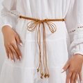 Corda in vita intrecciata stile bohémien per donna color cammello con perline in legno - Cammello