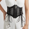 Cintura a corsetto gotica punk nera da donna con cerniera argentata e borchie decorative - Stile con Cerniera e Ciondolo a Mezzaluna Nero (1484)