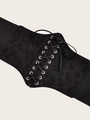 Close-up of black elastic corset belt with floral jacquard texture and lace-up front details - Black Floral Lace-up (1489)