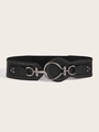 Dettaglio cintura elastica nera larga con borchie argentate e fibbia in metallo - M / 68-85cm
