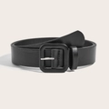 Minimalist black PU leather belt for women featuring a stylish matte square buckle - Black