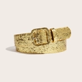 Women's minimalist gold glitter belt with sequined square buckle for coats and jeans - Gold Glitter Style (1502) / Gold