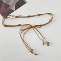 Ceinture tressée en cordon ciré marron avec perles en bois de style bohème - Jaune Terre