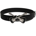 Ceinture noire en cuir avec boucle décorative double guitare argentée style punk - 1533# Boucle Guitare (Noir) / 3.8cm Large