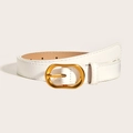 Minimalist white leather belt for women with elegant golden oval metal buckle - White