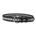 Punk style double grommet black faux leather belt with silver hardware for jeans - Triangle Punch Style (1554)