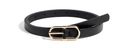 Close-up of black leather belt with golden oval buckle and multiple adjustment holes - 1.3CM Extended / Black