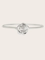 Detail der silbernen Rosenschnalle am elastischen Schlangenketten-Metallgürtel für Damen - Neue Große Blume (Federkette) Silber
