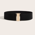 Cinturón ancho elástico negro para mujer con hebilla rectangular de metal dorado - Negro