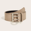 Vintage wide suede waist belt with square silver double-pin buckle for women in khaki - Frosted Apricot (1558)